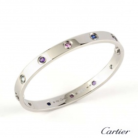 Cartier 18k White Gold Coloured Stones Love Bangle B&P B6036316